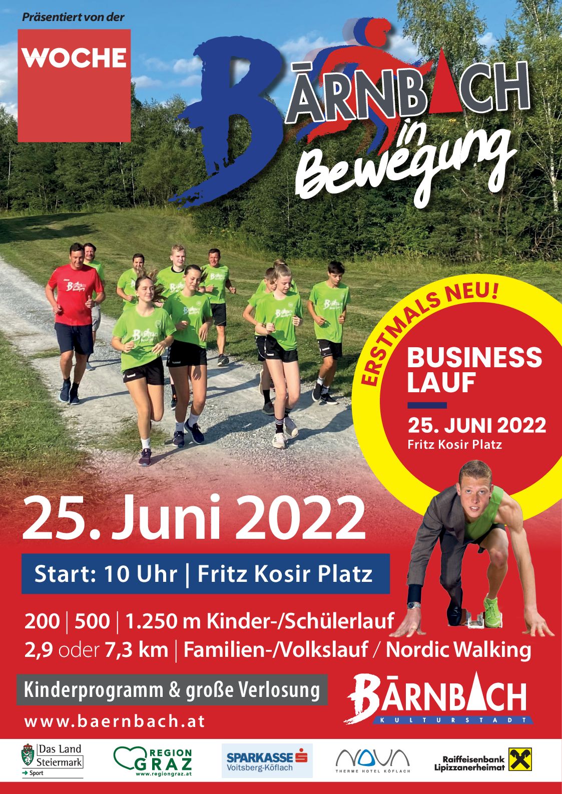 plakat bärnbach in bewegung 2022 mit businesslauf